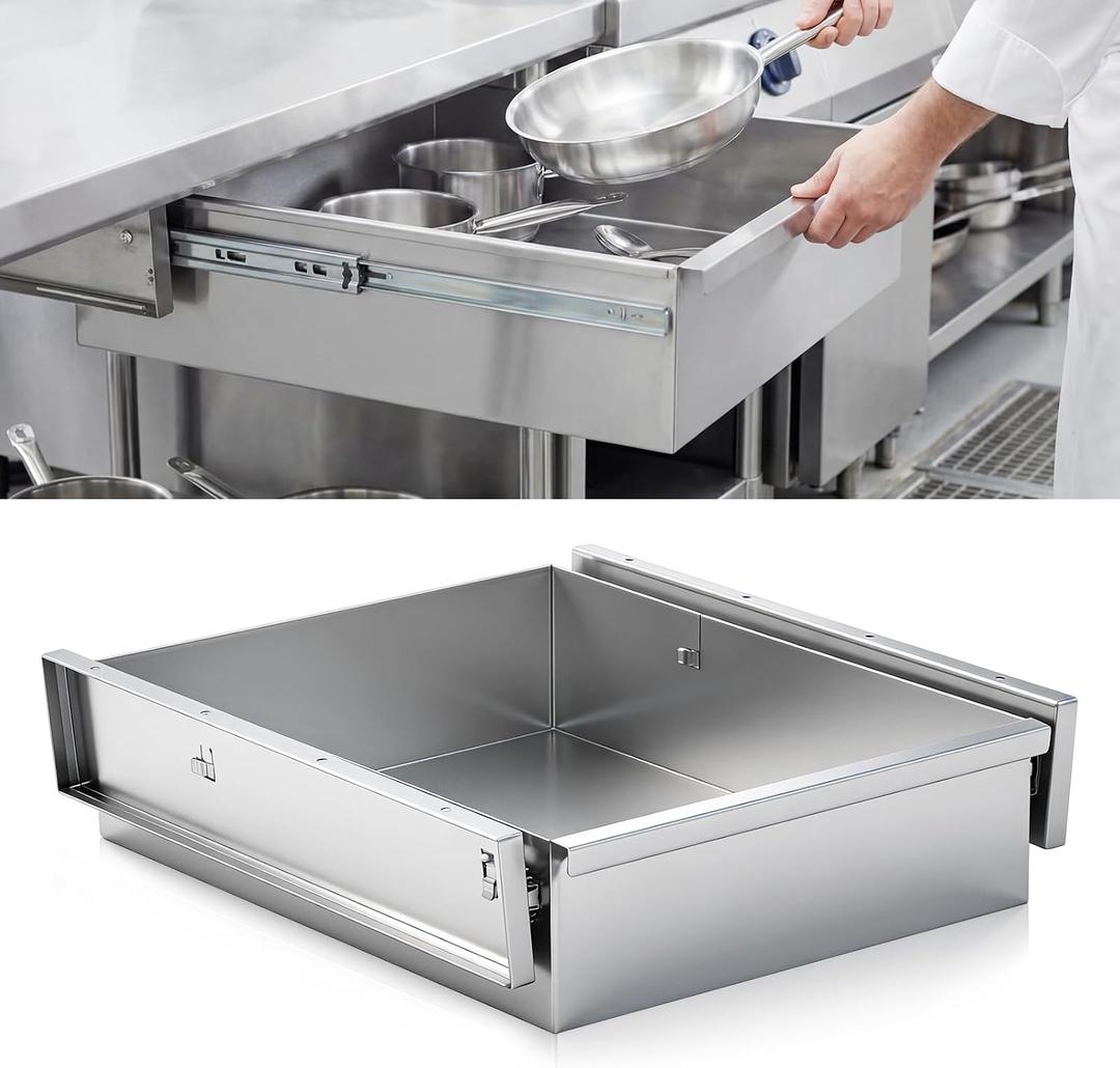 Zonon 20" x 15" x 5" Stainless Steel Table Drawer Heavy Duty Metal Undermount Storage Drawer for Prep Work Tables, Slide-out Commercial Residential Kitchen Storage Accessory