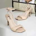 IDIFU Nude Heels Strappy Stiletto High Heels Square Open Toe Heeled Sandals Wedding Bridal Prom Party Evening Dress Shoes for Women Comfortable Sexy Dressy Trendy Ankle Strap Heels(Nude Pu, Size 11)