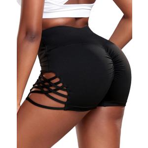 KIWI RATA Women's Athletic Shorts Sports Gym Ruched Butt Lifting Workout Running Hot Leggings,Black, Medium 