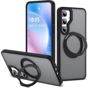 For Samsung Galaxy S23 FE Case with 360 Rotatable Magnetic Ring Stand Compatible with Mag-Safe Military Protection Shockproof Matte Translucent Phone Cases for S23 FE, Black