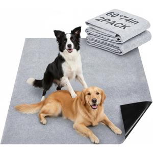 Shinylin 2 Pack Extra Large 60"x74" Reusable Dog Mat Jumbo Waterproof Absorbent Non-Slip Pee Pads Machine Washable Playpen Mat for Training, Whelping, Incontinence, Crate/Kennel Use(Light Grey)