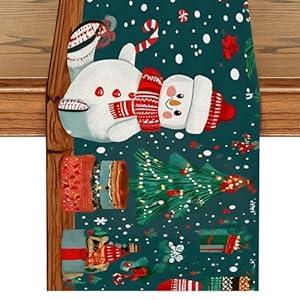 FOREVER QUEEN Christmas Table Runner 13x72 Inch, Xmas Trees Snowflakes Winter Holiday Tablecloth for Kitchen Dining Table Decor, Farmhouse Christmas Decorations for Indoor Outdoor Party Dinner Decor