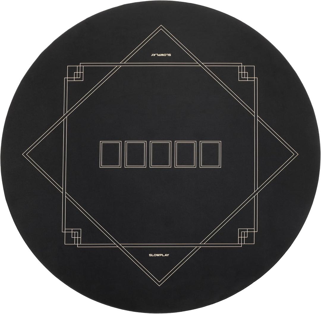 SLOWPLAY Godel 47 Inch Round Poker Mat for Texas Holdem | Poker Table Top with Extra Water Repellency, Hemmed Edges, Noise Reduction | Super Portable for Gaming Everywhere (Black and Champagne Gold), 120 cm