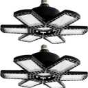 Jaspertronics 2 Pack LED Adjustable 6 Leaf Garage Light, 200W 8000 Lumen 6500K - Deformable 6+1 Panels, E26/E27 Screw-in Ceiling Lights for Shop, Garage, Workshop, Basement & More
