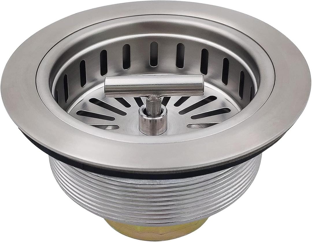 3-1/2 Inch Brushed Nickel Sink Strainers for Kitchen Sink, Stainless Steel Kitchen Sink Drain Strainer Assembly with Strainer Basket And Drain Stopper, US Standard Kitchen Sink Drain Replacement