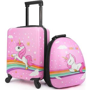 emissary Kids Suitcase for girls, 16" Hardside Unicorn Kids Luggage Set with Spinner Wheels and Backpack, Children Carry on Girls Suitcase Toddler Travel Rolling Luggage Gifts Airline Approved