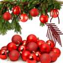 Liliful 30 Pcs Red 2.36'' Christmas Balls Ornaments with 30 Pcs Velvet Bows for Christmas Tree Shatterproof Plastic Hanging Ornaments Decorations for Holiday Wreath Indoor Outdoor Party Decor