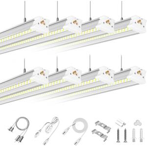 ONLYLUX LED Shop Lights 8ft, 100W 15000LM 6500K Cold White, Upgrade Linkable Widen Thicken Garage Lights, Hanging or Surface Mount, Plug and Play, 8ft LED Shop Light (8 Pack)