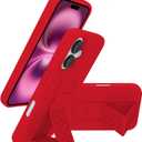 LAUDTEC Silicone Kickstand Case Compatible with iPhone 16, Vertical and Horizontal Stand Hand Strap Metal Kickstand Cover, Flexible Soft Liquid Silicone Stand Case for iPhone 16 (Red)