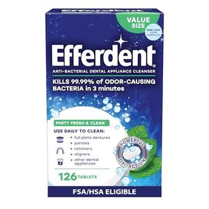 Efferdent Denture Cleaner Tablets – Dental Appliances, Aligners, Mouth Guard, and Retainer Cleaner Tablets, Minty Fresh & Clean, 126 Count