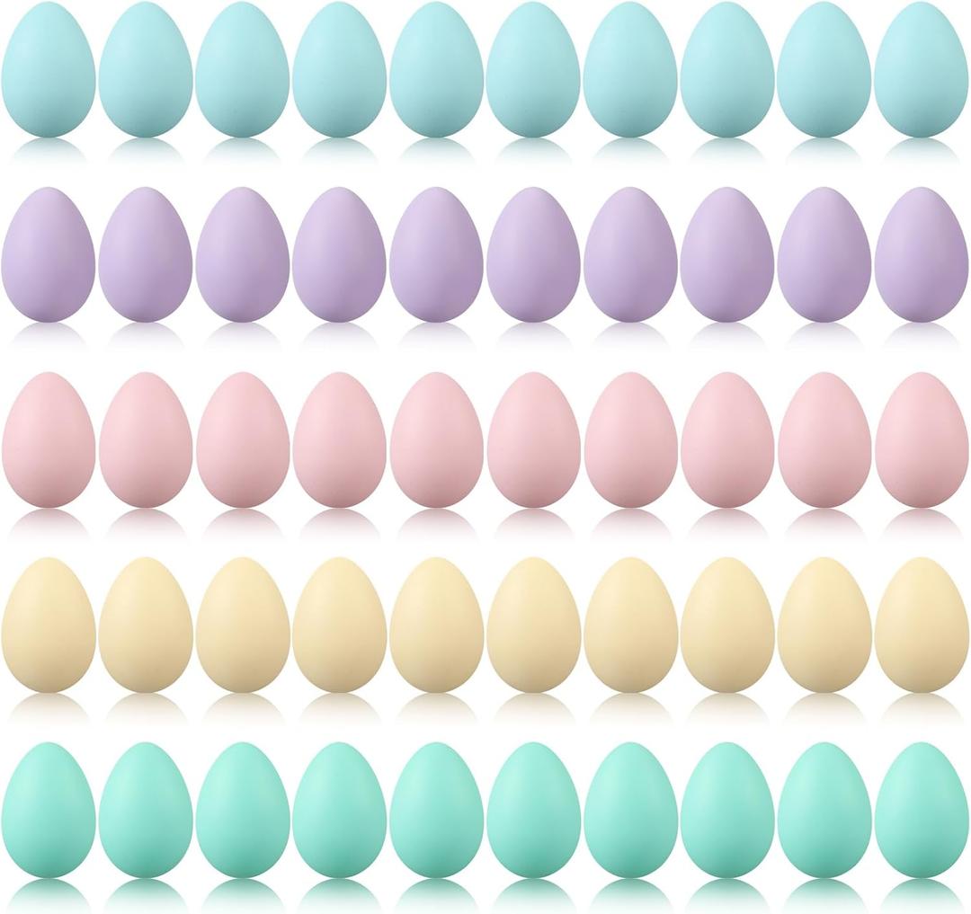 Beeveer 50 Pcs Plastic Easter Eggs Bulk for Easter Hunt 1.6 x 2.4 Inch Colorful Hanging Plastic Eggs for Basket Fillers Party Favor DIY Crafts Decoration (Pastel)