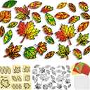 Faccito 30 Sets Fall Thanksgiving Suncatcher Paper Crafts Kit DIY Autumn Leaf Stained Glass Effect Tissue Paper Fall Crafts for Windows Suncatcher Decor for Harvest Art Party Supplies
