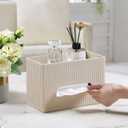 Tissue Box Cover Rectangle with Storage Tray, PU Leather Tissue Holder for Bathroom Vanity Countertop Night Stands Bedroom Office Desk, Stylish Rectangular Tissue Box Holder (Beige)
