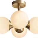Modo Lighting Antique Brass 4-Light Ceiling Light Mid-Century Frosted Glass Globe Chandelier Modern Flush Mount Ceiling Light Fixtures for Bedroom Living Room