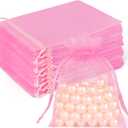 Crweety 50 Pcs Pink Organza Bags 3x4 Inch, Small Gift Bags Bulk for Jewelry Candy Soap Makeup Sachet, Cute Mini Mesh Gift Bag Drawstring for Wedding Baby Shower Birthday Party Favors & Valentine's Day