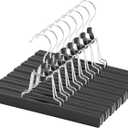 AMKUFO 12 Pack Black Wooden Pants Hangers with Clips Non Slip Skirt Hangers Trouser Clamp Hanger Solid Wood Hanger with 360 Swivel Hook