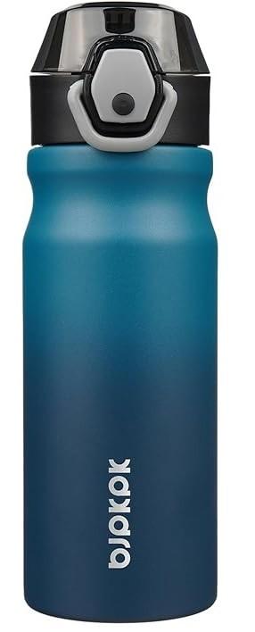 BJPKPK 18oz Insulated Water Bottle With Straw Stainless Steel Double Wall Water Bottles BPA Free Leak Proof Thermo With Lockable Flip Lid And Soft Silicone Spout, Indigo Black