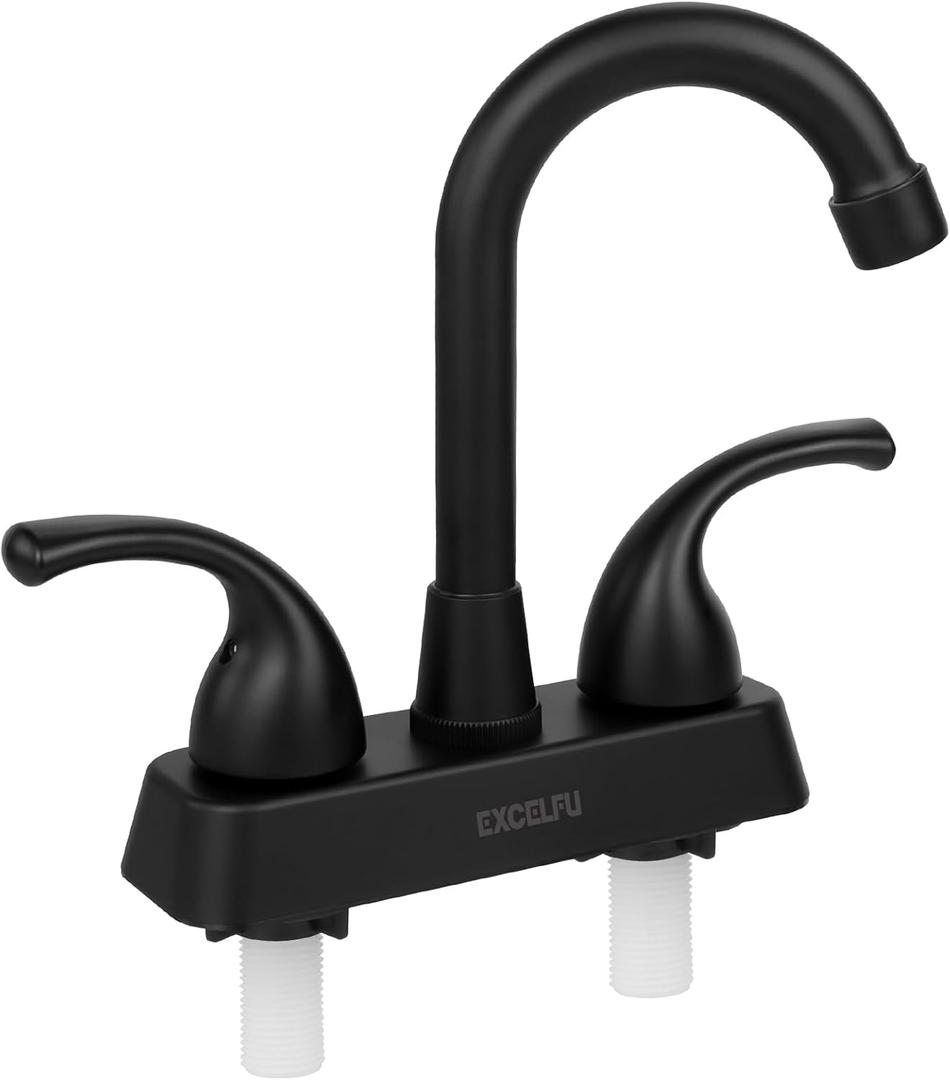 RV Bathroom Sink Faucet, 4 inch RV Bathroom Faucet Replacement for Campers, Motorhome, Travel Trailer, Boat, with Classical Lever Handles and 6-inch High Spout,Non-Metallic (Black)
