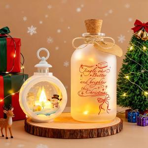 CLTTCLLCT Christmas Night Light, 17.5oz Mason Jar Lantern with LED Light Ornament, 2in1 Christmas Decorations for Home, Birthday Gift for Women and Friend, Festive Home Decor
