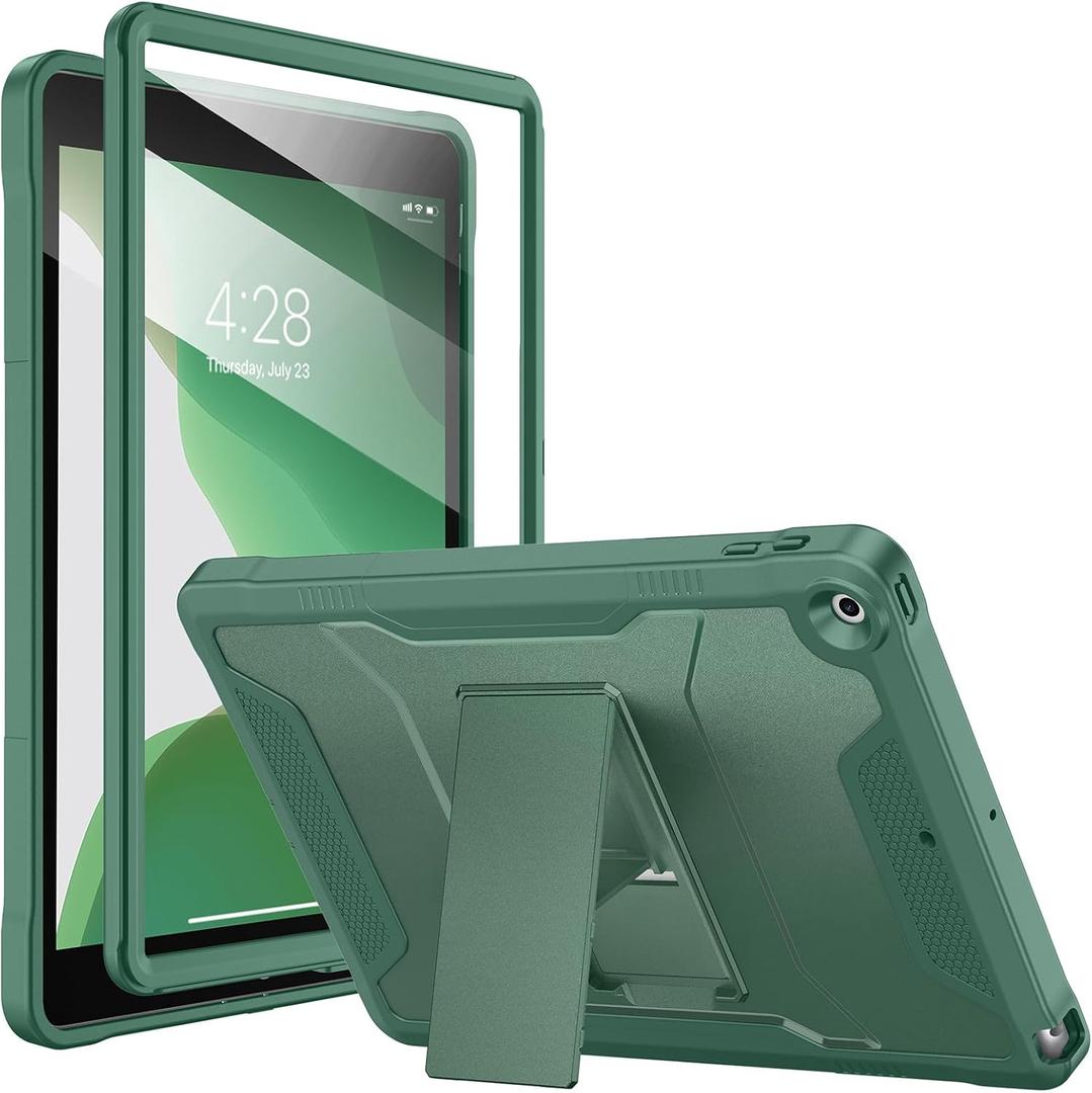 Soke Case for iPad 9th/8th/7th Generation 10.2 Inch (2021/2020/2019 Release), with Built-in Screen Protector and Kickstand, Rugged Full Body Protective Cover for Apple iPad 10.2 Inch - Midnight Green