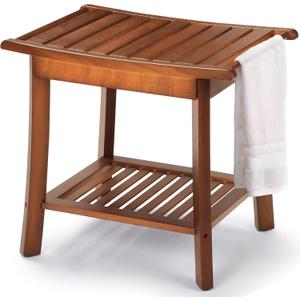Rengue Teak Shower Bench 2-Tier Wood Shower Bench with Storage and Towel Rack, Bathroom Shower Seat Stool, 23.7 x 12.9 x 18.4 Inches, Ideal for Indoor Use Rengue Teak Shower Bench 2-Tier Wood Shower Bench with Storage and Towel Rack, Bathroom Shower Seat Stool, 23.7 x 12.9 x 18.4 Inches, Ideal for Indoor Use