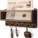 Rebee Vision Farmhouse Key Holder for Wall with Mail Storage Basket : Decorative Wall Mount Organizer with 6 Sturdy Wall Hooks and Wooden Key Rack - Rustic Home Decor (Retro Brown)