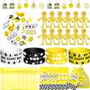 One Happy Dude Birthday Party Favor for Kids Smile Face Theme Gifts Set Include Bracelet Tatto Thank You Card with Keychain and Organza Smile Party Classroom School Supplies