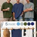 Neer 5 Pack Men's Oversized T-Shirts Loose Fit Gym Short Sleeves Drop Shoulder Tops Fashion Streetwear Workout Baggy Tees(Dark Blue, Light Gray, Army Green, Sky Blue, Denim Blue,XX-Large)