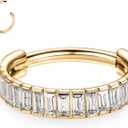 FUNLMO 316L Surgical Steel Hinged Segment Ring Conch Helix Septum Piercing Jewelry Nose Ring Hoop Cartilage Huggie Earring Small Hoop Earring Rectangle Cube Zircon Paved (Gold)