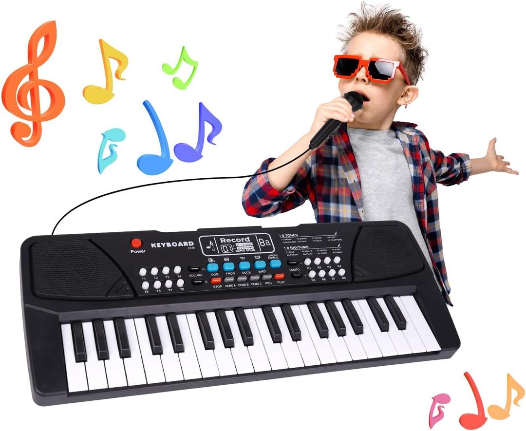 M SANMERSEN Upgraded Kids Piano Keyboard 37 Keys with Microphone, Music Toys Birthday Gifts for 3 4 5 6 Year Old Boys Girls, Black