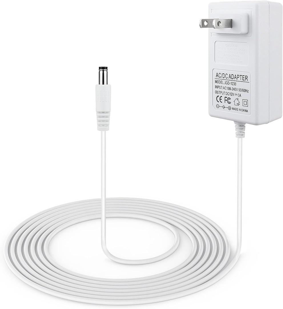 10 ft Power Cord for 4moms mamaRoo 4, 12V 3A Charger for RockaRoo Baby Swing, AC Adapter, White