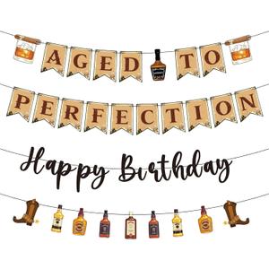 Aged to Perfection Birthday Decorations - Birthday Decorations for Men Whiskey Banners Beer Party Supplies Over the Hill 40th 50th 60th Bday Party Decor