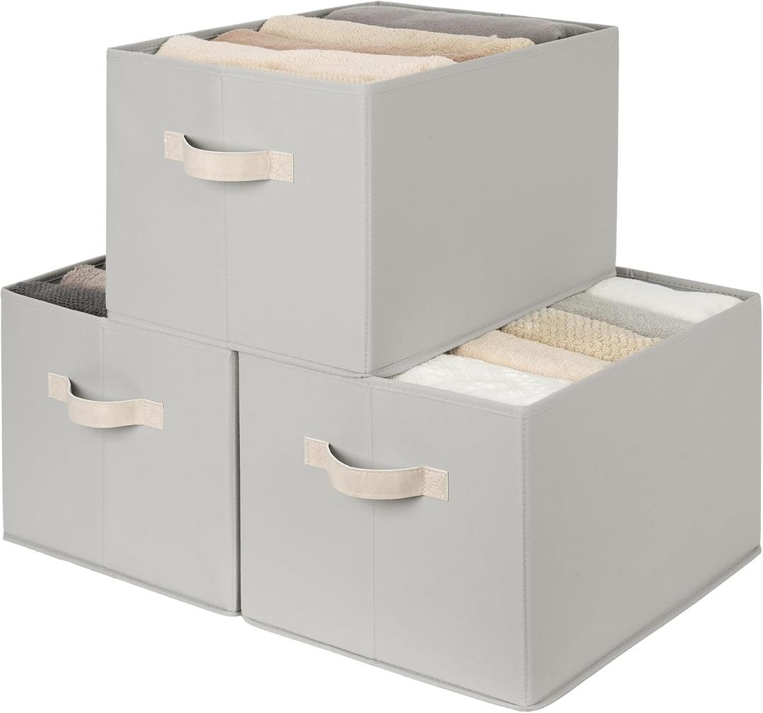 StorageWorks Storage Baskets for Shelves, Fabric Storage Bins, Closet Organization and Storage Baskets, Organizer Bins for Clothes, Light Gray, Extra Large, 3-Pack