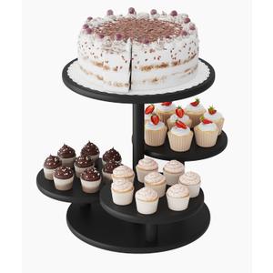 Cupcake Stand, 4 Tier Round Bamboo Wood Black Cupcake Tower Stand for 50 Cupcakes, Tiered Serving Trays, Wood Cake and Cupcake Stand (Black_Bamboo)
