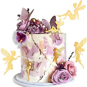 12 PCS Fairy Cake Topper Acrylic Fairy Cake Decorations DIY Mirror Birthday Party Decorations Cupcake Toppers for Flower Decor Birthday Party Garden (Gold & Silver) Back to School