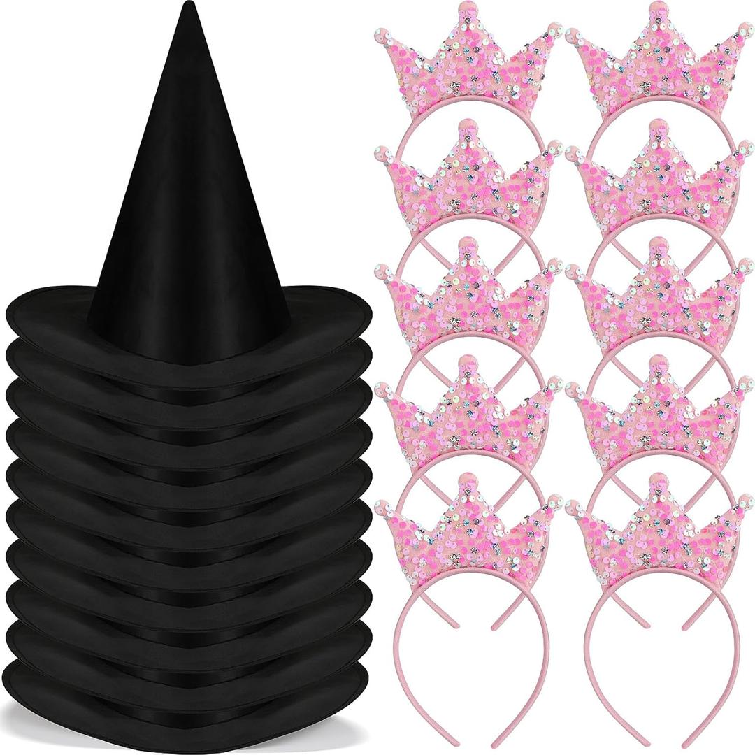 20 Pcs Princess Witch Party Favors, Princess Crowns Headband and Witch Hats Girls Fairy Wizard Dress up Costume for Party Decorations Gifts  (20)