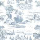 Abyssaly Toile Peel and Stick Wallpaper Blue and White Floral Wallpaper French Country Vintage Animal Self-Adhesive Contact Paper for Bedroom Bathroom Cabinets Decor, 17.3"393.7"