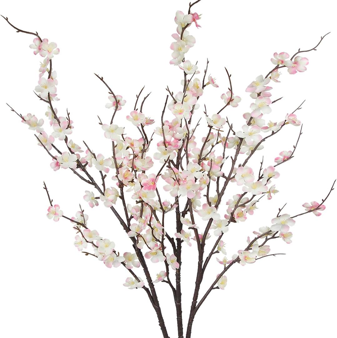 3 Pcs Cherry Blossom Branches Artificial Flowers for Spring Indoor Decoration Pink Faux Spring Flowers Stems 37'' Cherry Blossom Tree Decor with Long Stems for Tall Vases Arrangements Table
