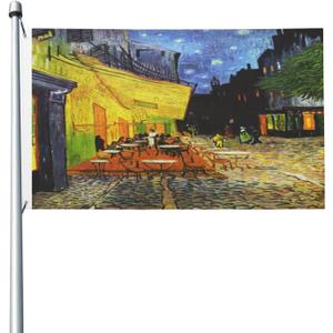 Cafe Terrace at Night 3x5 Foot Double Sided Yard House Flags, Season Greeting Banner with Grommets Indoor Outdoor Party Holiday Home Decor