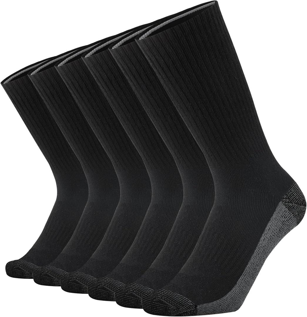 KMM Full Thick Cushion Crew Athletic Work Socks for Men Sports Boot Moisture Control Soft Warm Durable Comfort Anti Blister (10-13, Black Grey 6 Pairs)