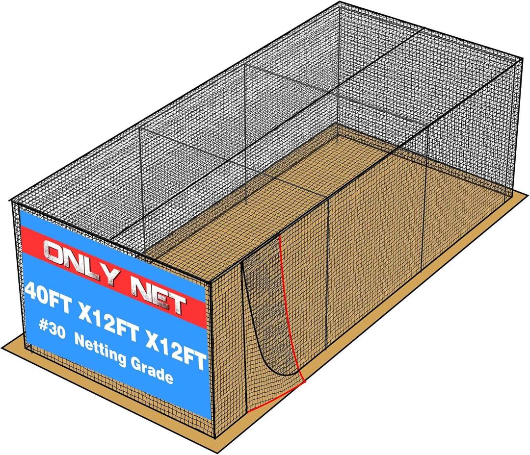 Baseball Batting Netting20/35/40/55/70FT(ONLY NET), Professional Softball Baseball Batting Cage Net, Heavy Duty Enclosed PE Practice Net for Indoor and Outdoor Batting Hitting Training Net