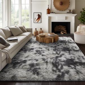 Ophanie 8x10 Area Rugs for Living Room, Grey & White Fuzzy Plush Soft Area Rug, Shaggy Carpets for Bedroom, Kids Boys Girls Dorm Nursery Home Decor Aesthetic