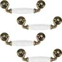 4 PCS Ceramic Handles Pulls,4.5 Inch / 115 mm Hole Distance Antique Crack Drawer Dresser Pull Handles for Kitchen Closet Cupboard,Brown