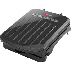 George Foreman Compact 2-Serving Electric Indoor Grill and Panini Press for 12 People, Classic Plates, Black