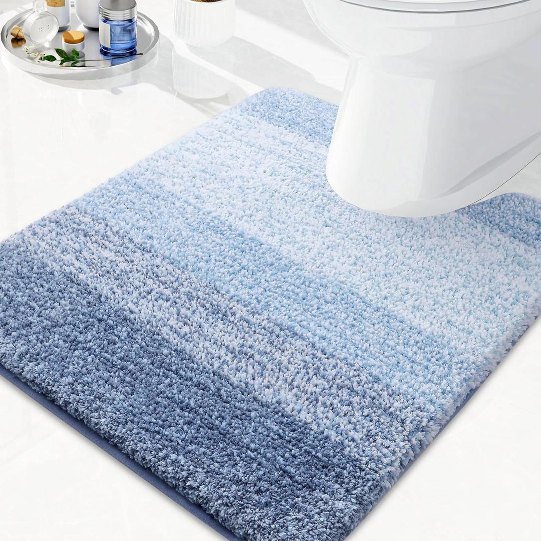 Arotive Microfiber Contour Toilet Rugs U-Shaped, Shaggy Soft Absorbent Bathroom Rugs, Non-Slip Thick Plush Bathroom Mat, Machine Wash Dry Bath Mats for Toilet Base, 20x20, Light Blue