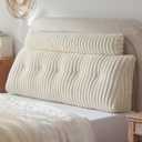 Headboard Pillow + A Long Neck Roll Pillow Body PillowFaux Fur Headboard Wedge Pillow with Removable Cover (Beige, Queen59x8x20 inches)