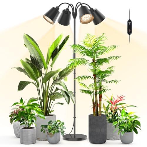 Bstrip Grow Lights for Indoor Plants, Non-Dimmable 4 Head Plant Light Stand with Flexible Gooseneck, 3800K Full Spectrum Light for Plants Growing, 59" Standing Grow Light with Timer