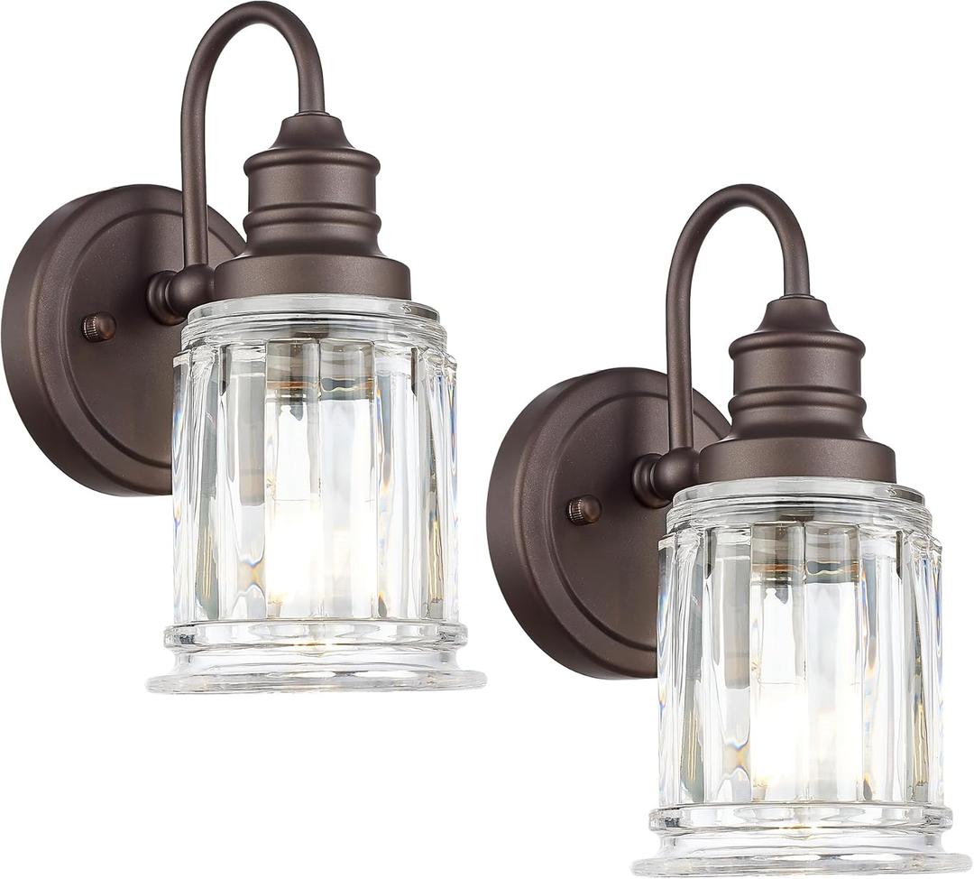 Rustic Wall Sconces Set of Two, HWH Farmhouse Vanity Wall Sconces for Bathroom, 1-Light Wall Sconce Light Fixtures Indoor Wall Lamps for Bedroom, Oil Rubbed Bronze Finish, 5HZG106B-2 ORB