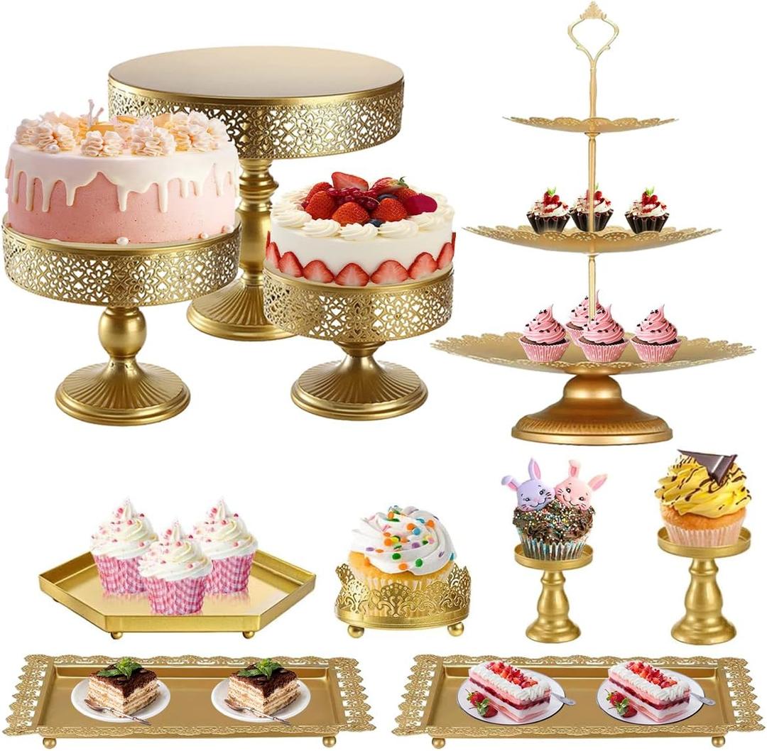 10 Pcs Gold Cake Stand Set, Metal Cupcake Holder Dessert Table Stands and Trays, Pastry Candy Fruits Serving Plate Display for Christmas, Wedding, Birthday, Anniversary
