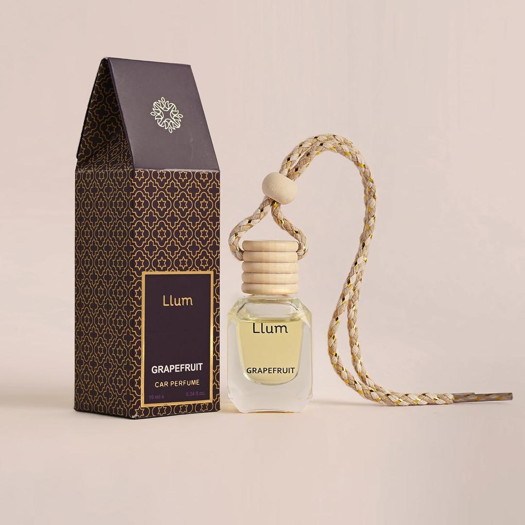 Llum Grapefruit Hanging Car Air Freshener  Luxury Automotive Perfume Diffuser 10ml (0.34 fl oz), Long-Lasting Fragrance, Alcohol-Free Non-Toxic Car Scent, Glass Bottle With Wood Cap (without AC Vent Clip)